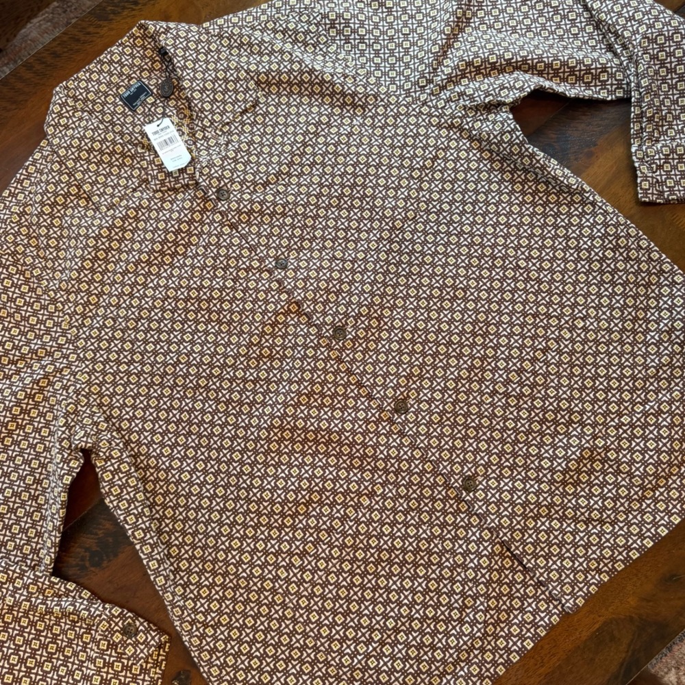 Todd Snyder‎ Brown Dobby Chore Shirt Mens XXL Geometric Cotton SH1480980 NWT
